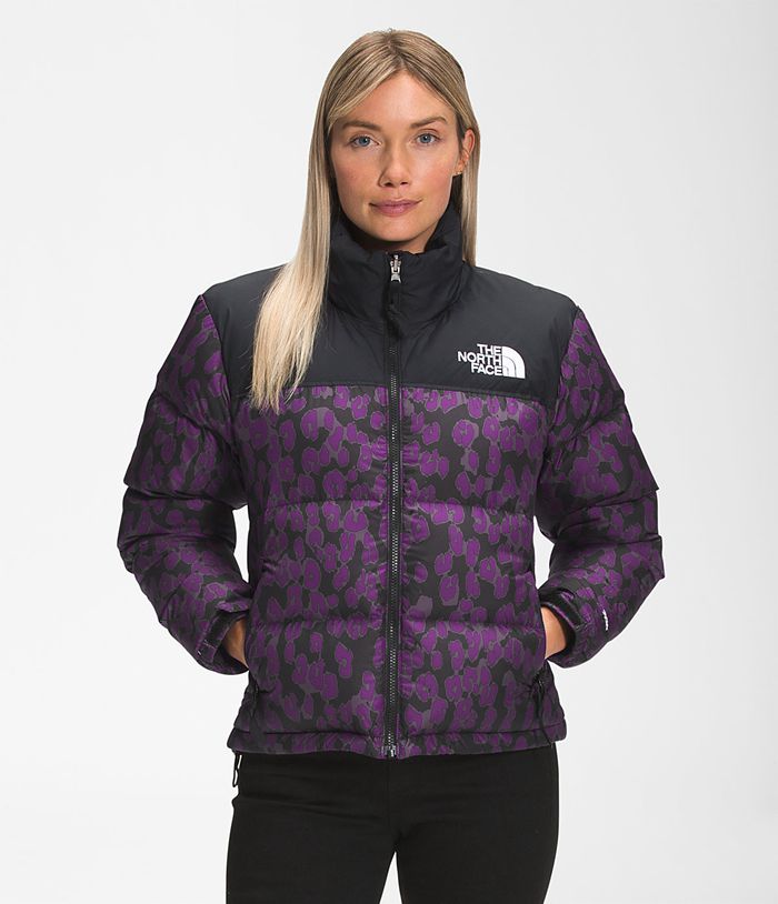 The North Face Womens Puffer Jacket Printed 1996 Retro Nuptse 207OEMZQX - Purple/Leopard